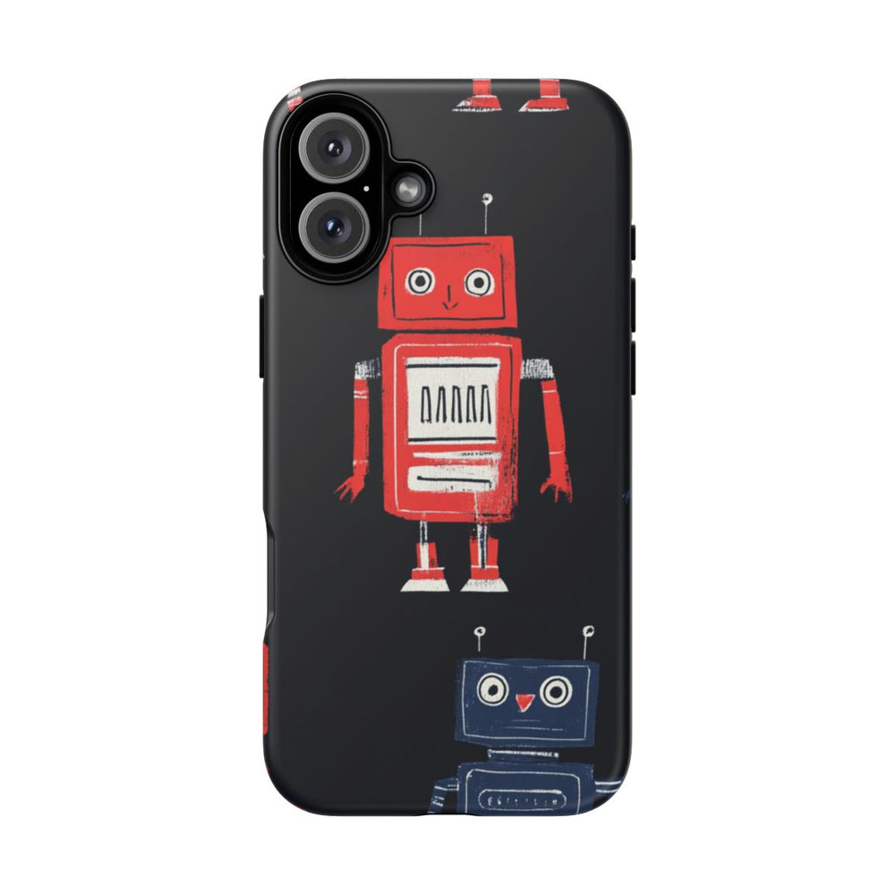 Retro Robotpatroon in Rood en Blauw