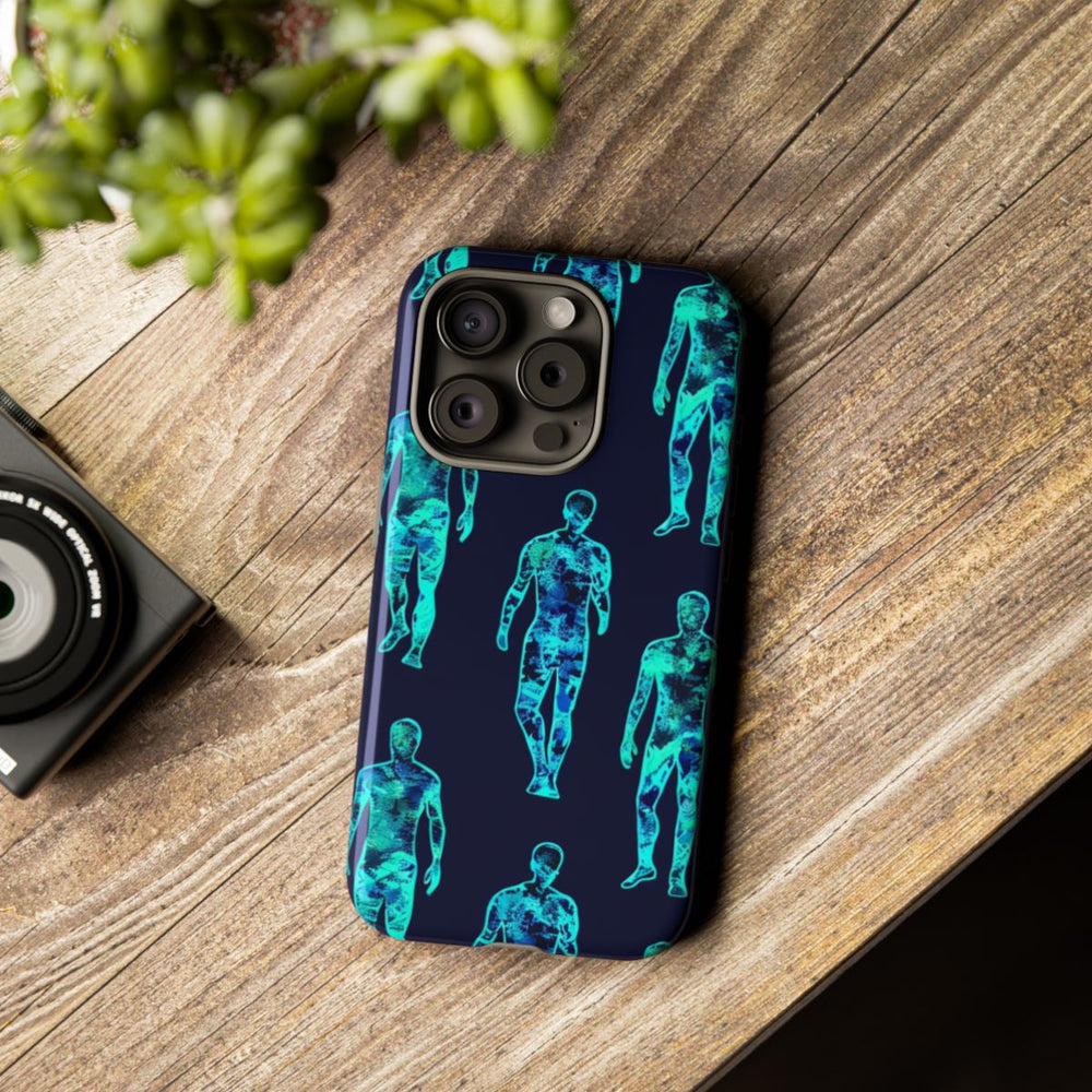 Blauw-Groene Neon Mensfiguren Patroon