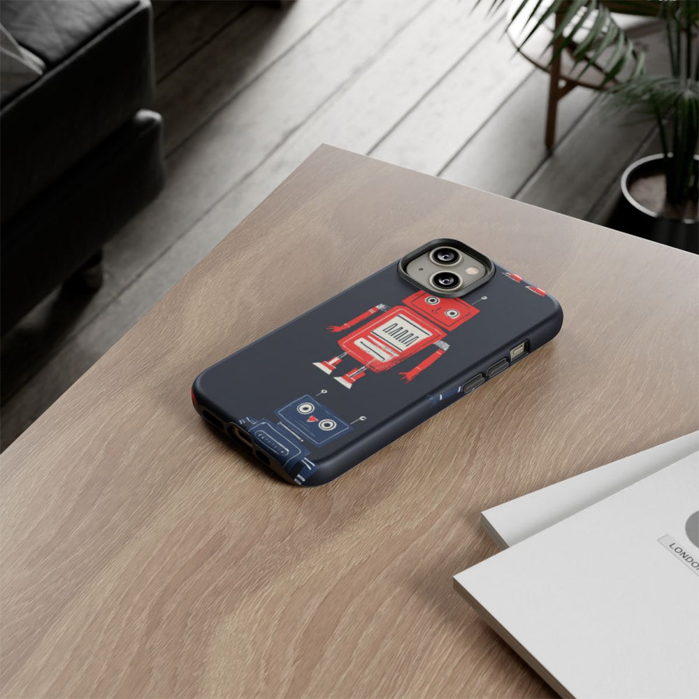 Retro Robotpatroon in Rood en Blauw