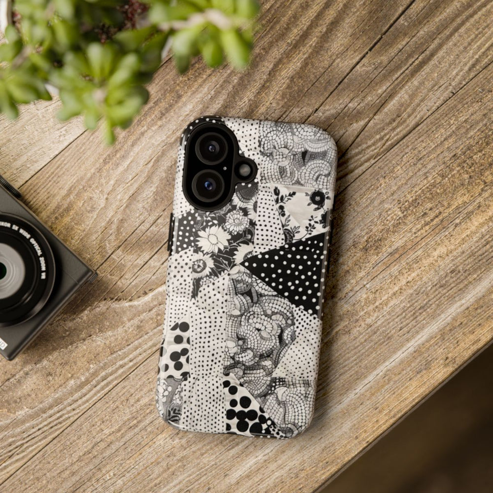 Zwart-Wit Patchwork met Bloemen en Stippen