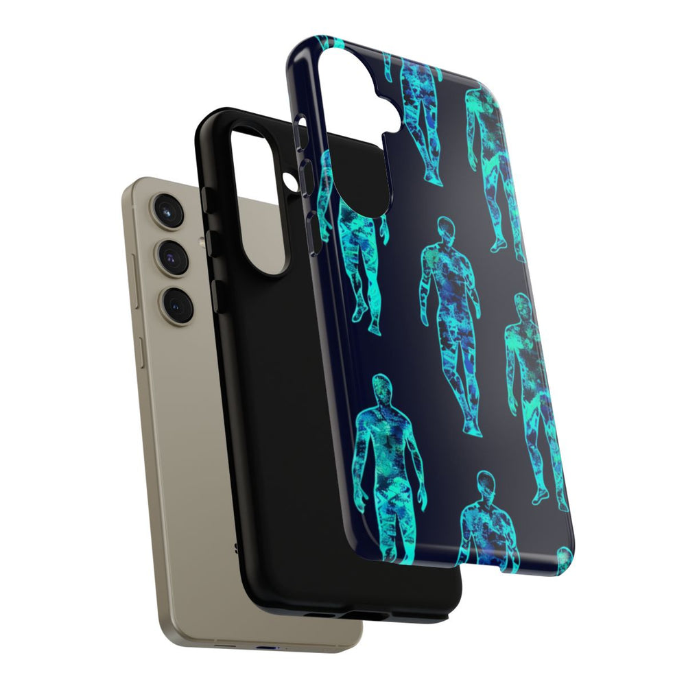 Blauw-Groene Neon Mensfiguren Patroon
