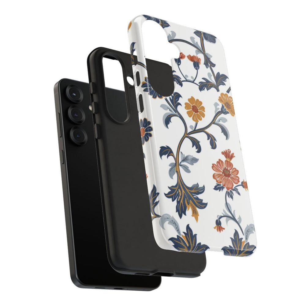 Retro Bloemenpatroon in Blauw en Oranje