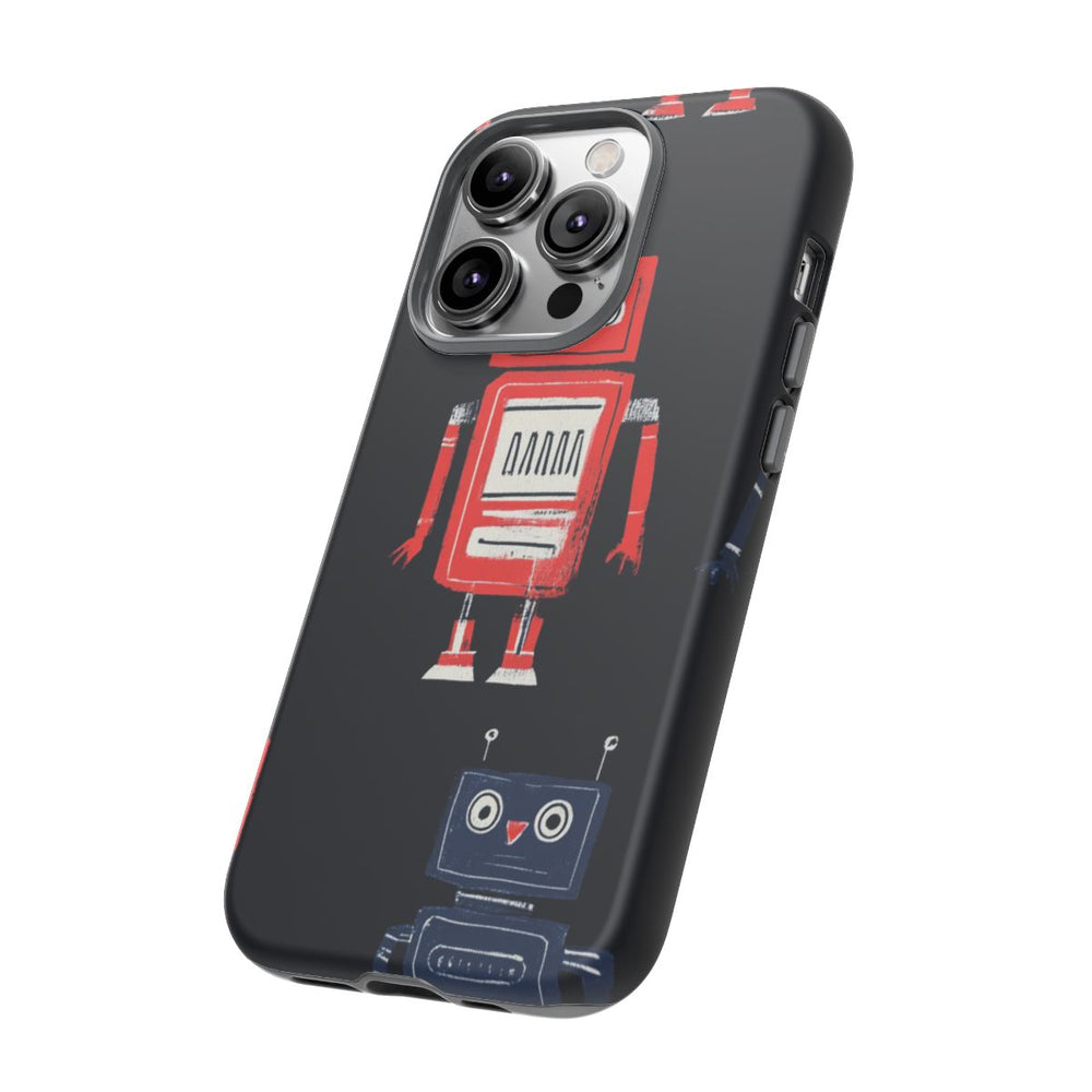 Retro Robotpatroon in Rood en Blauw