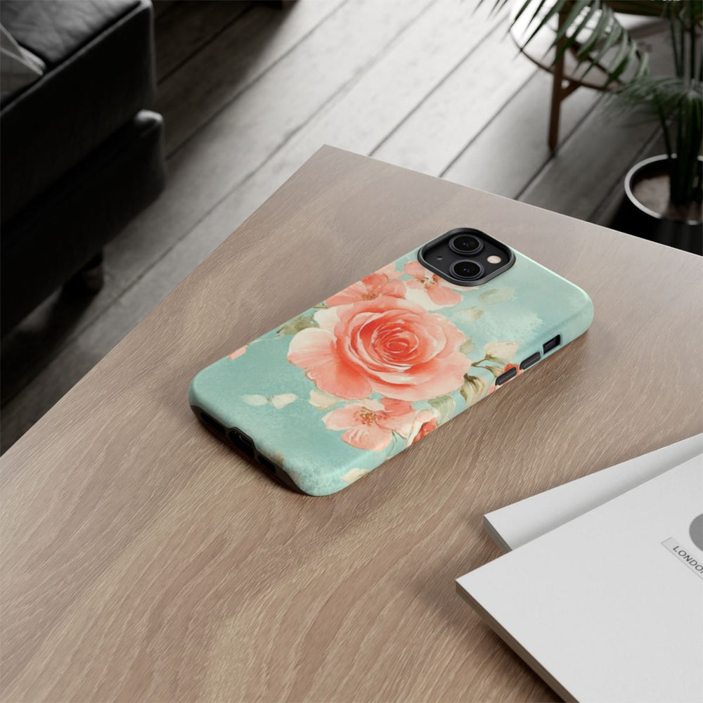 Aquarel Roze Rozen op Turquoise Achtergrond