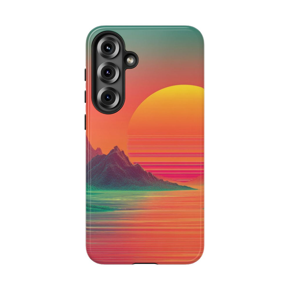 Neon Zonsondergang met Bergen en Zee