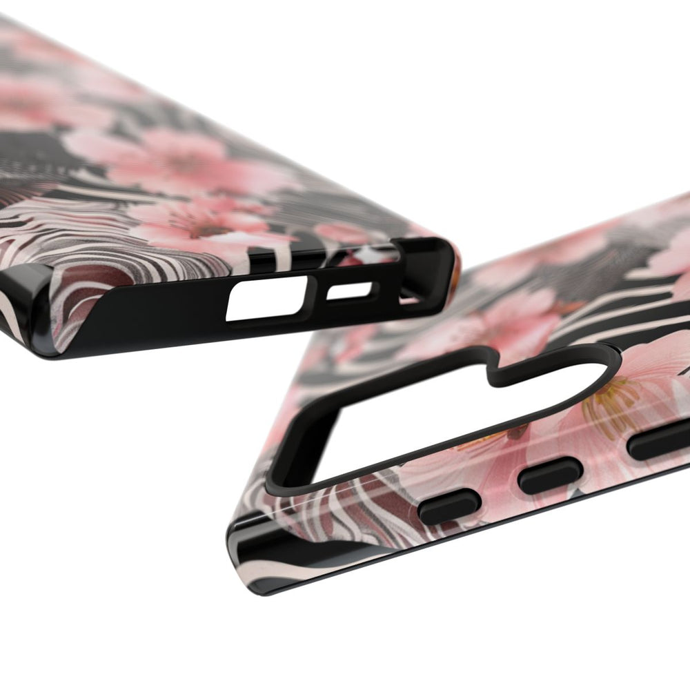 Roze Kersenbloesems met Zwart-Wit Abstract Patroon