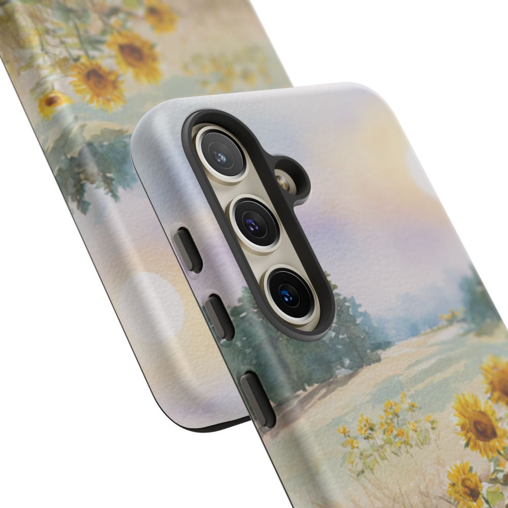 Zonnebloemen in een Pastelkleurig Landschap