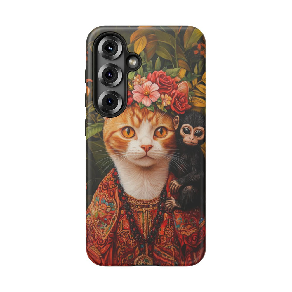 Gemberkleurige Kat met Bloemenkroon en Aapje