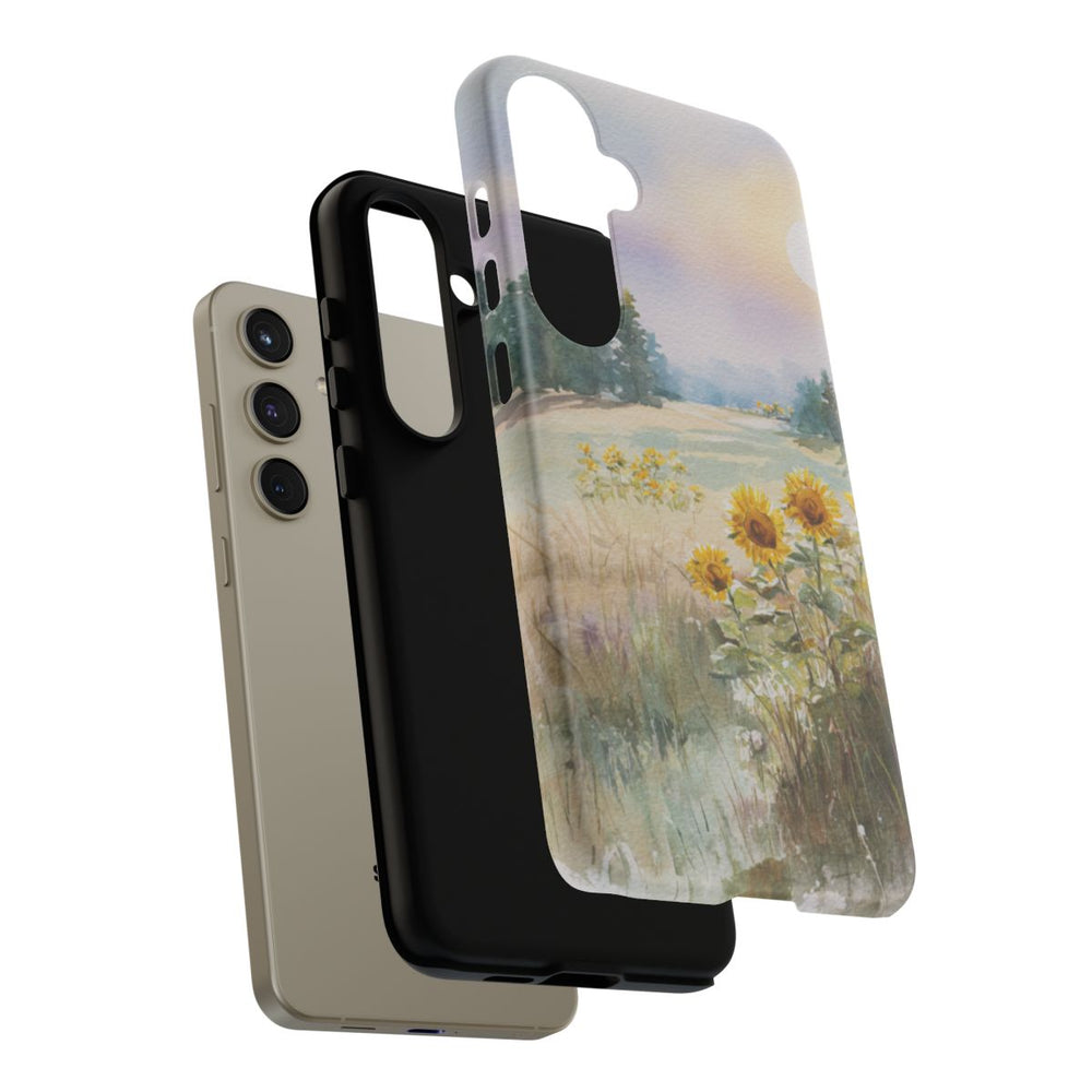 Zonnebloemen in een Pastelkleurig Landschap