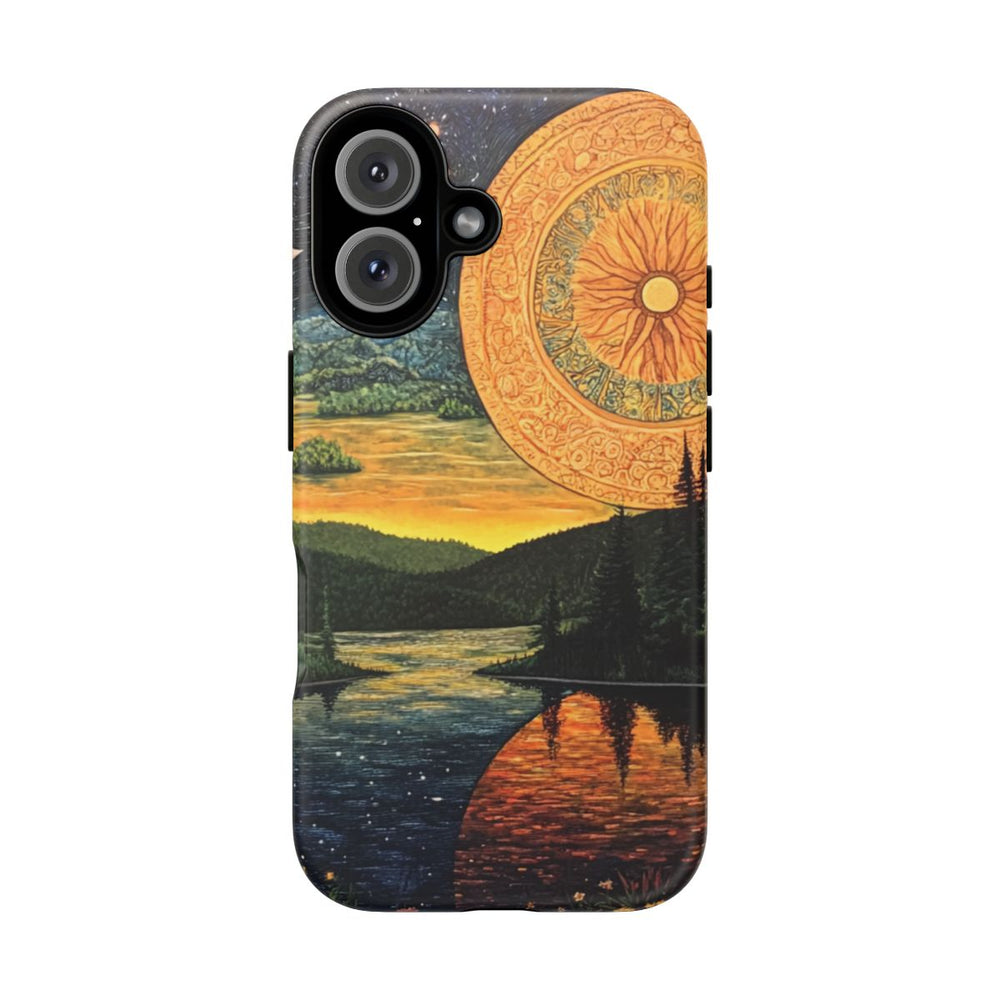 Zonnige en Maanverlichte Landschap Illustratie