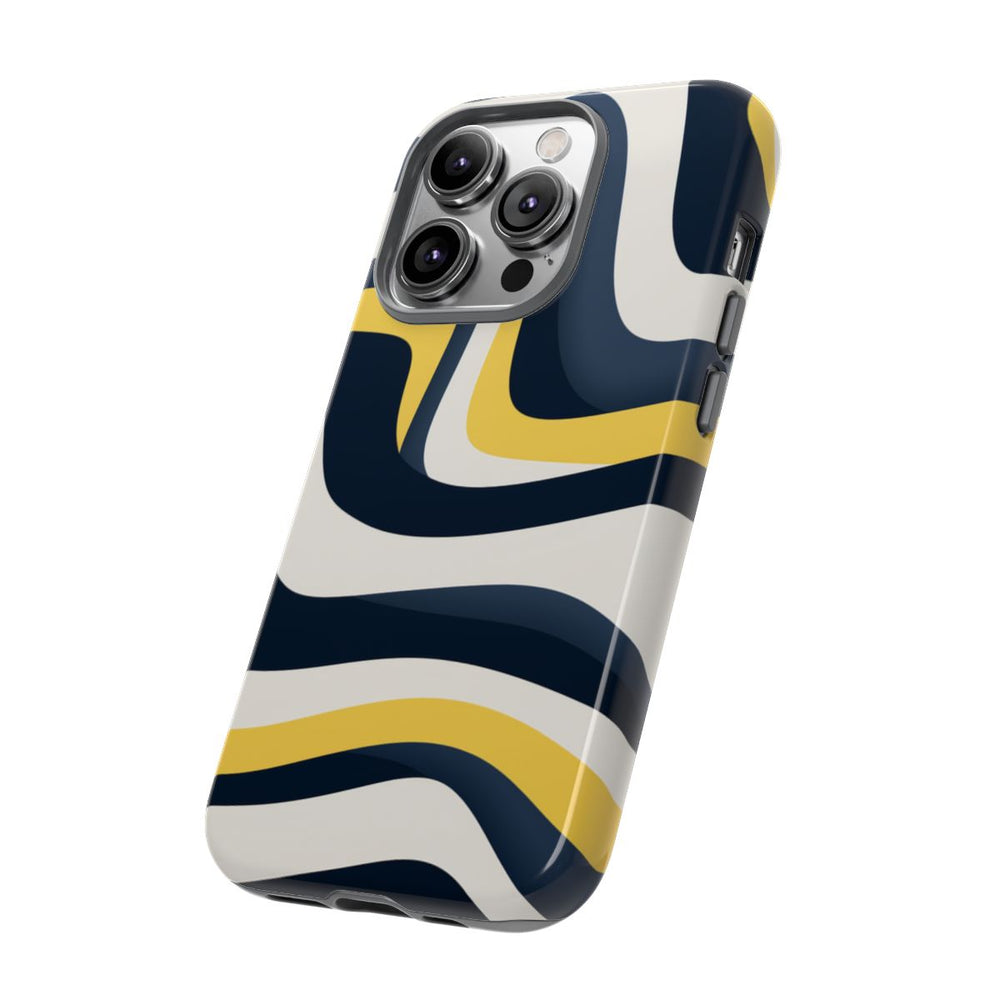 Abstracte Golvende Lijnen in Donkerblauw en Geel
