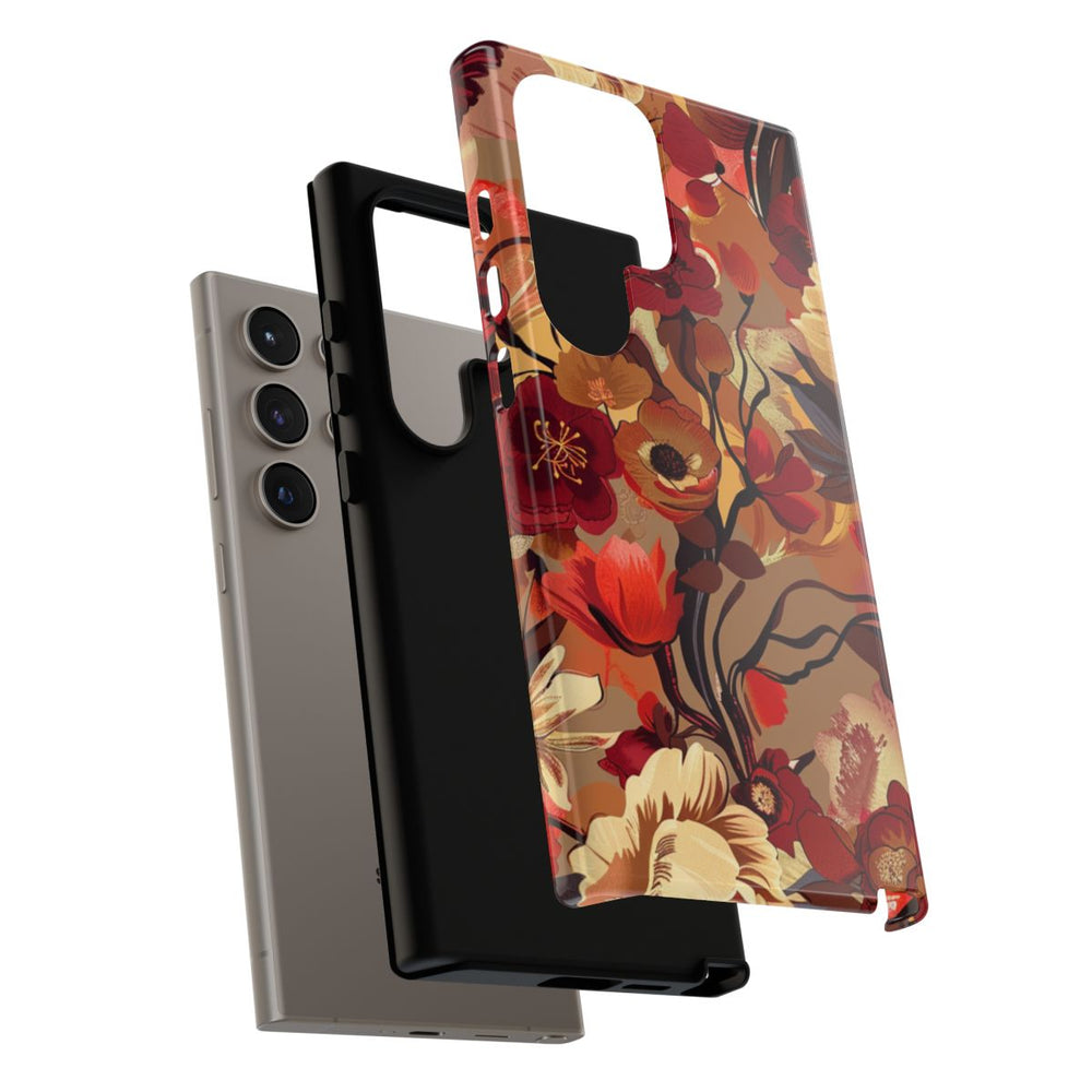 Warm Bloemenpatroon met Bourgondische en Oranje Kleuren