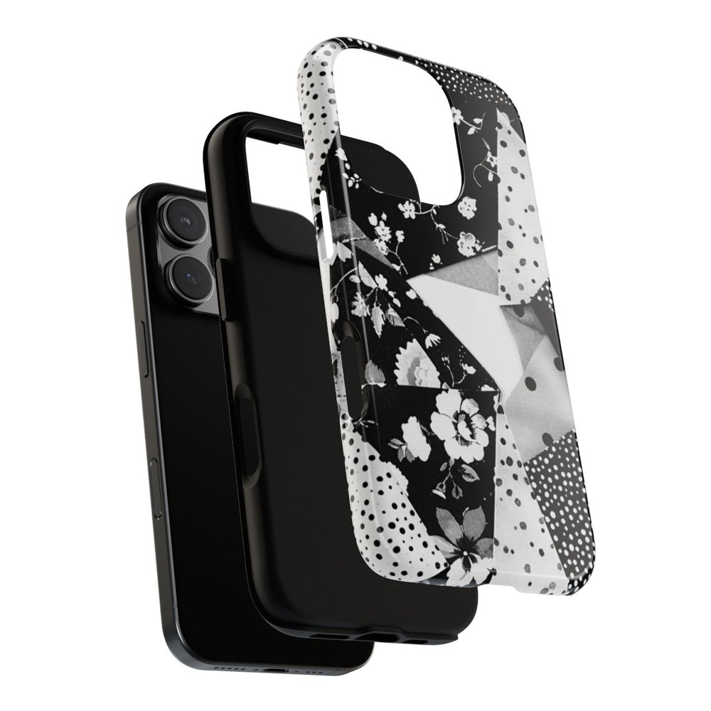 Monochrome Bloemen- en Polkadot Patchwork