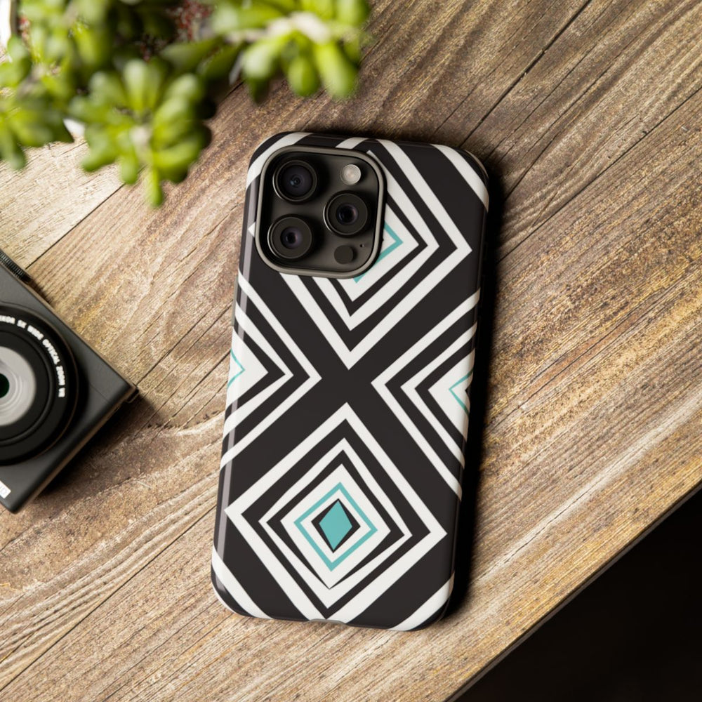 Geometrisch Zwart-Turquoise Diamantpatroon