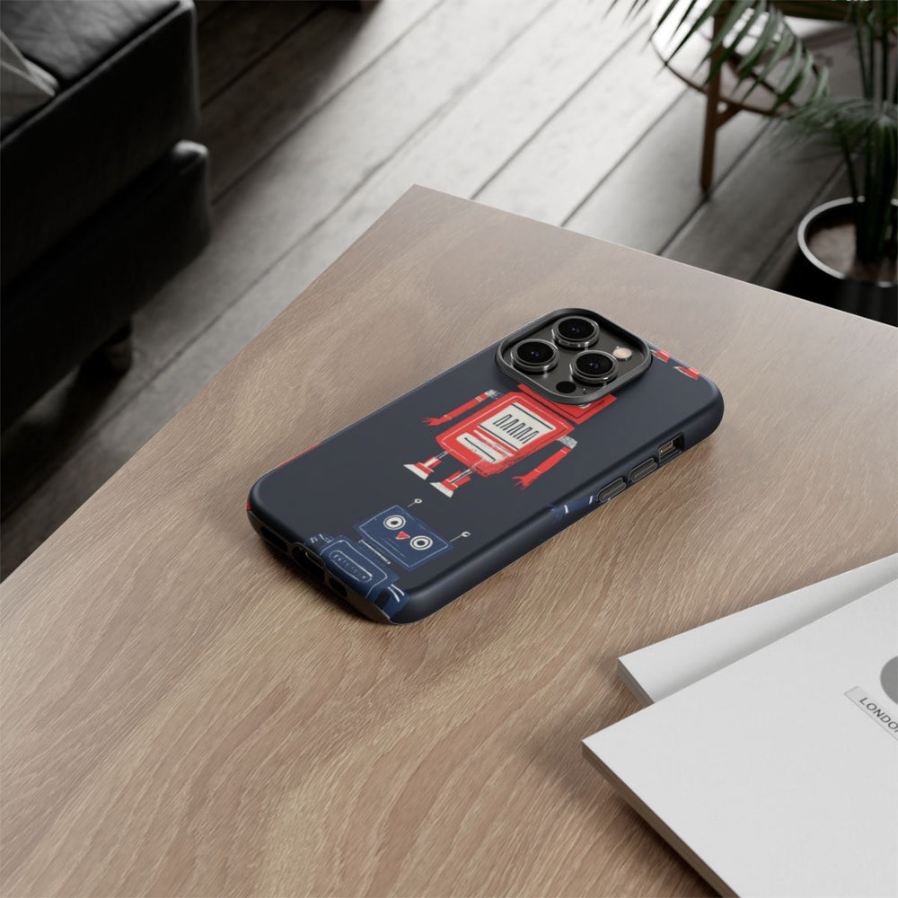Retro Robotpatroon in Rood en Blauw