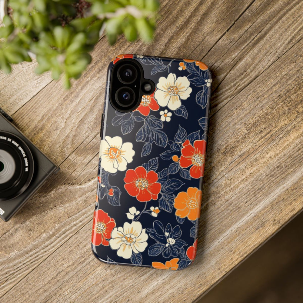 Oranje en Witte Bloemenprint