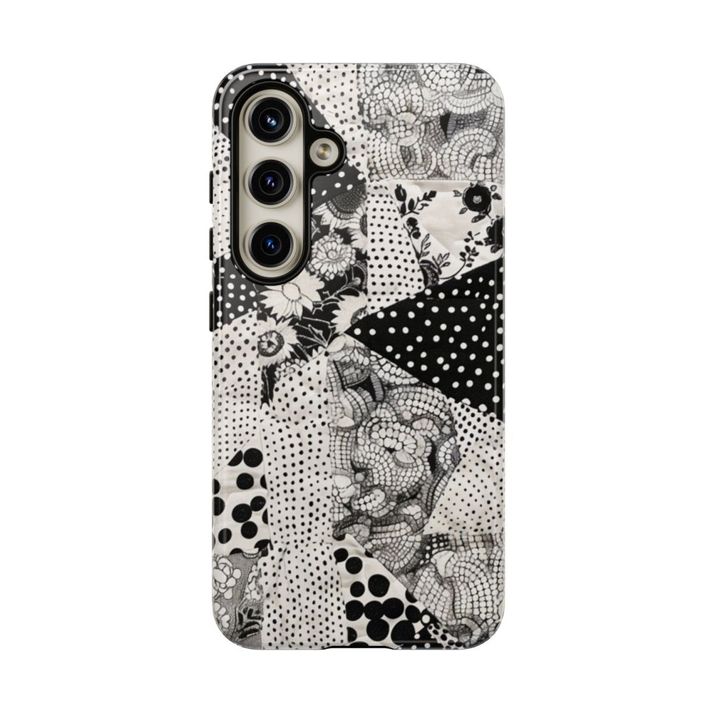 Zwart-Wit Patchwork met Bloemen en Stippen