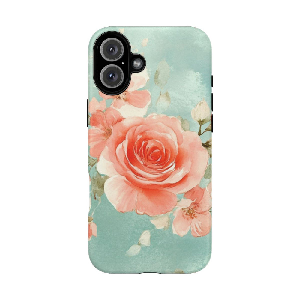 Aquarel Roze Rozen op Turquoise Achtergrond