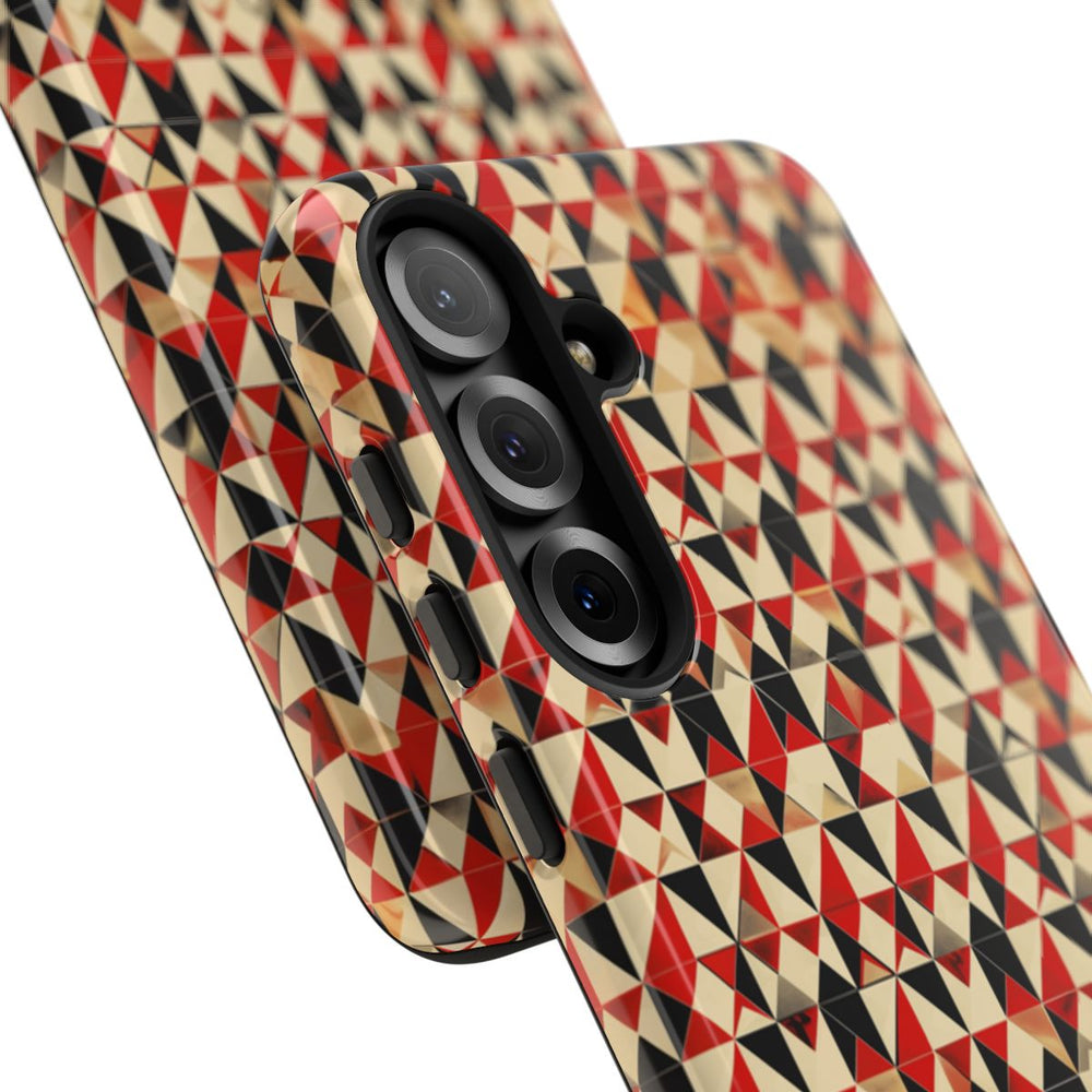 Geometrisch Abstract Patroon in Rood en Zwart