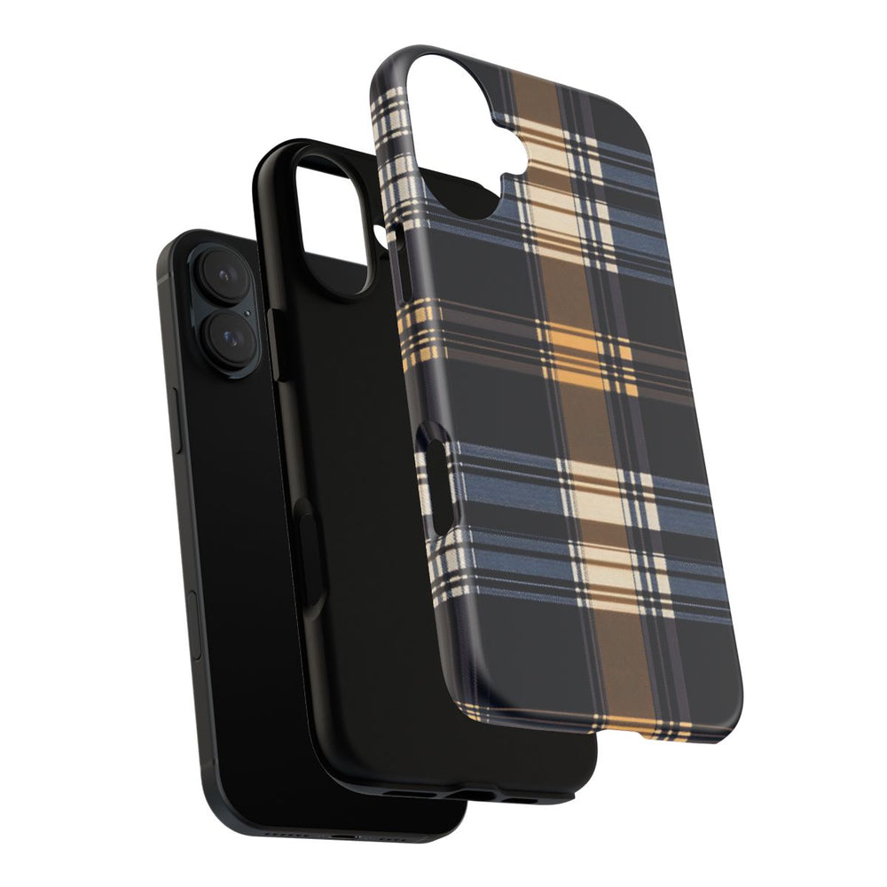 Caramel en Donkerblauw Geruit Patroon