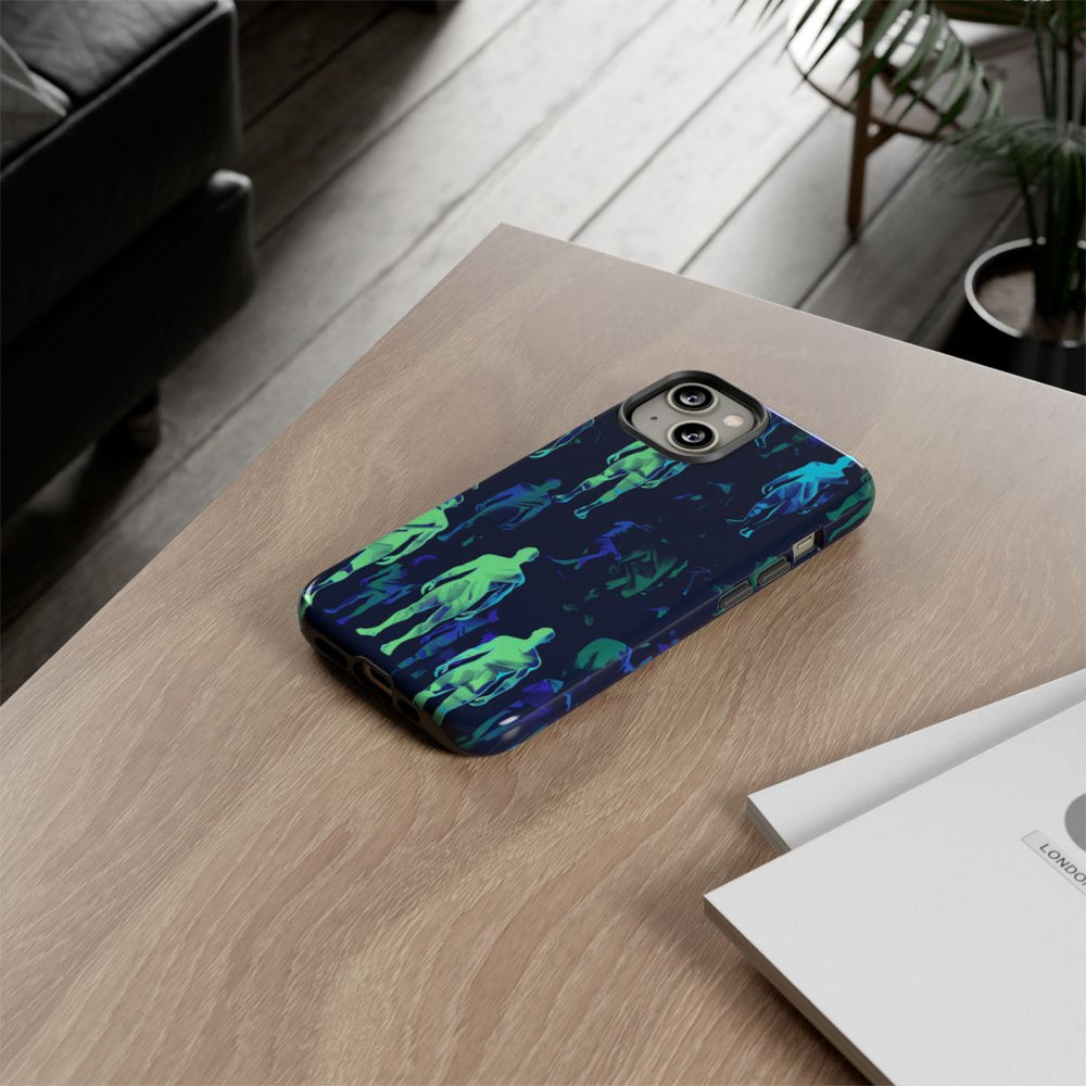 Blauw-Groene Neon Figurenpatroon