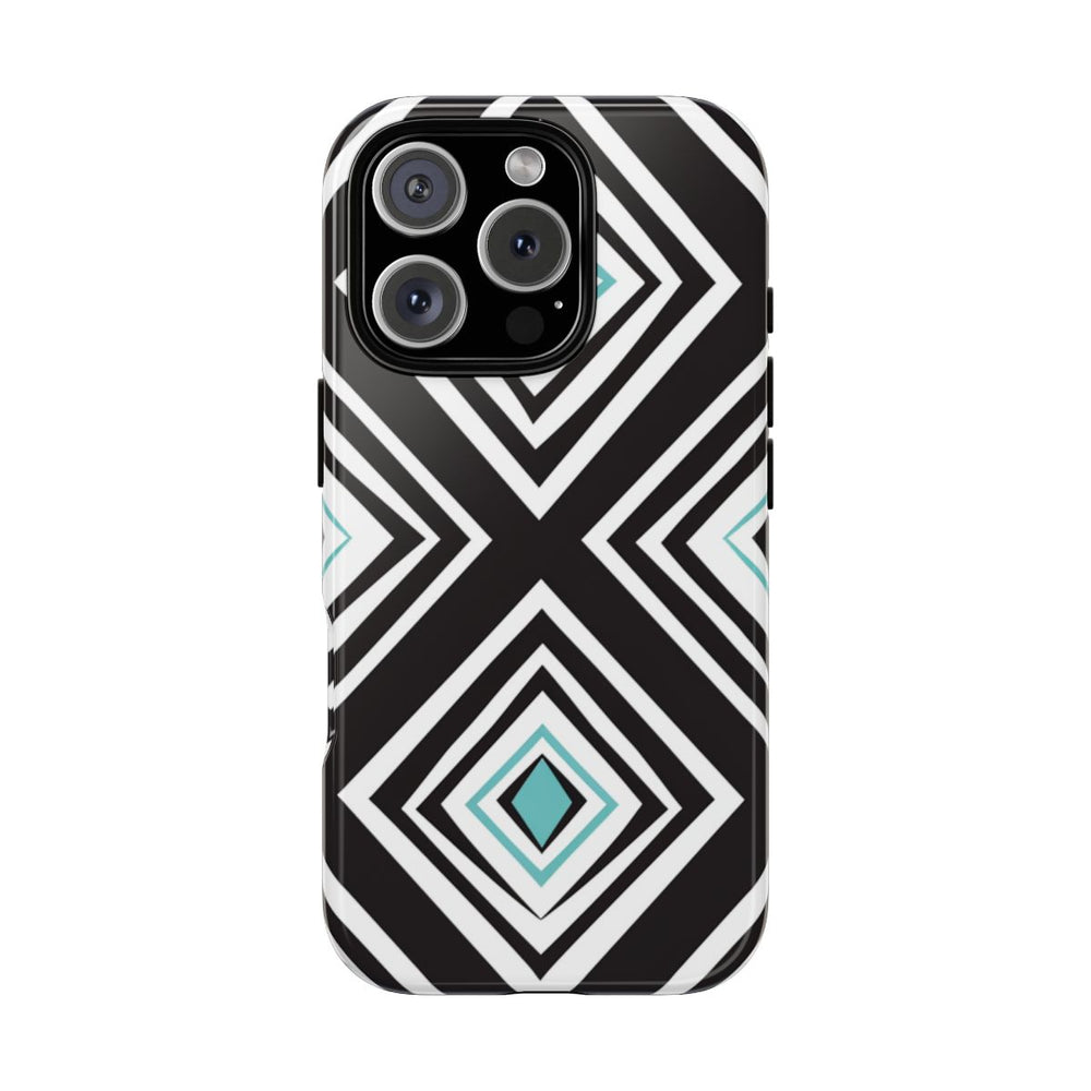 Geometrisch Zwart-Turquoise Diamantpatroon