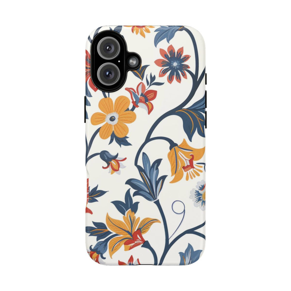 Retro Bloemenpatroon in Blauw, Rood en Geel