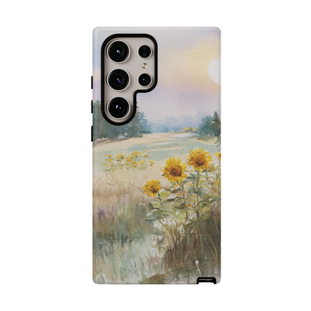 Zonnebloemen in een Pastelkleurig Landschap
