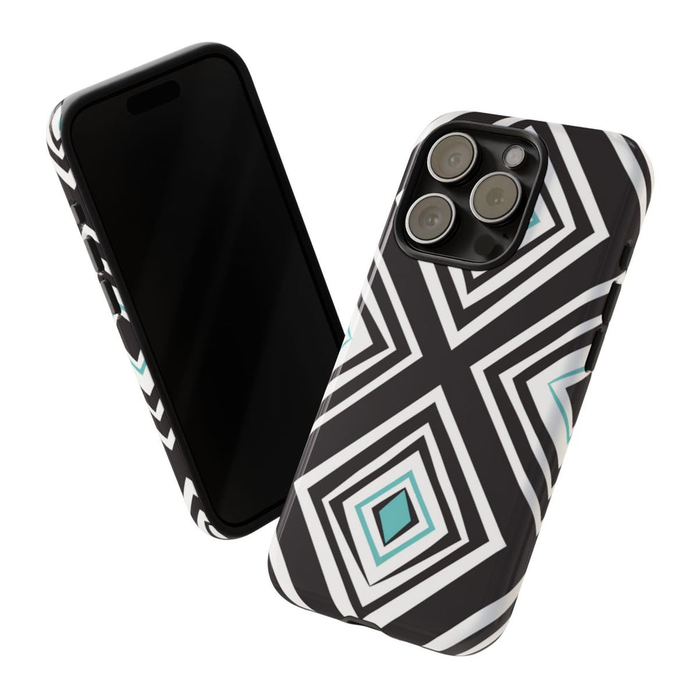 Geometrisch Zwart-Turquoise Diamantpatroon