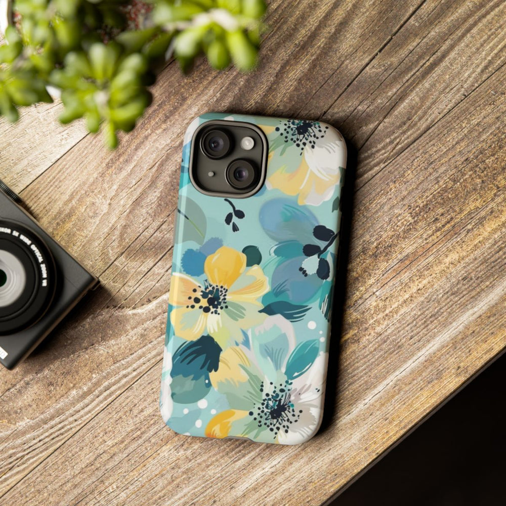 Turquoise Bloemenpatroon met Stippen