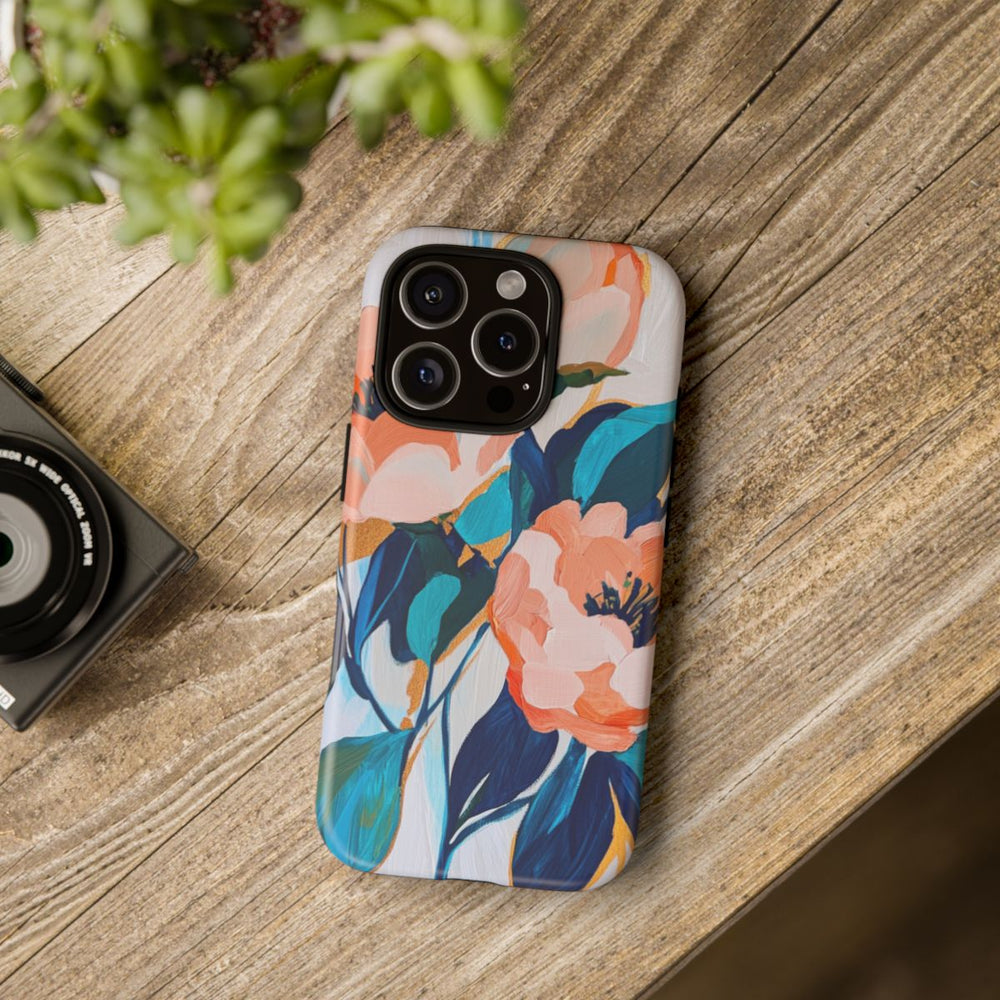 Abstracte Perzikbloemen met Blauwe Bladeren