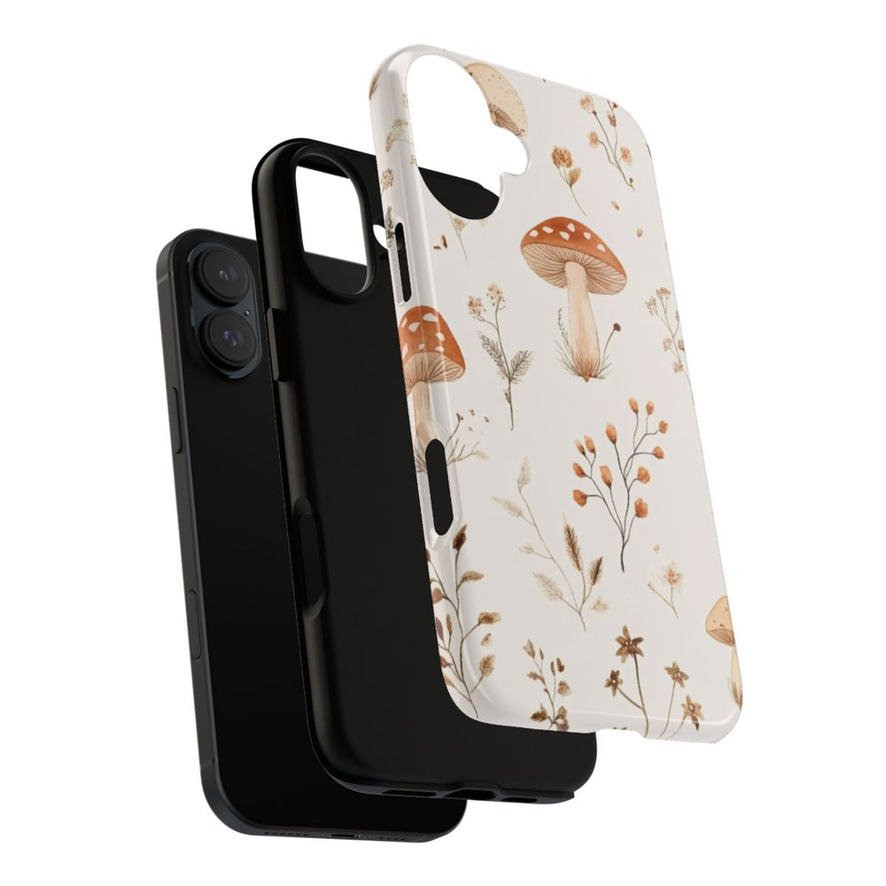 Bruine en Beige Paddenstoelen met Bloemrankenpatroon