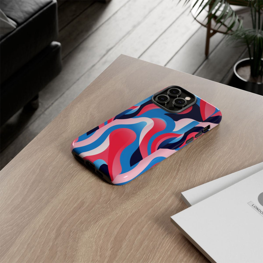 Blauw-Rood Abstract Golvend Patroon