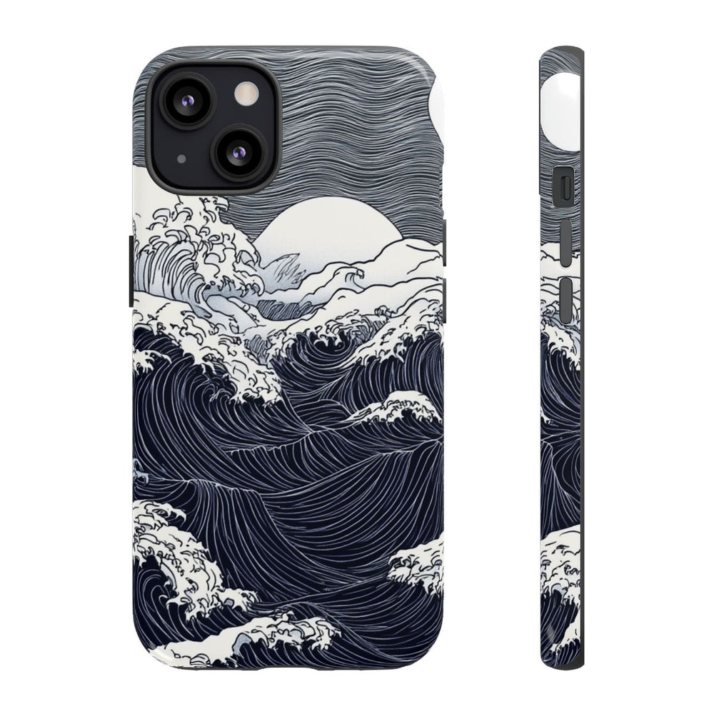 Monochrome Oceaangolven met Maan