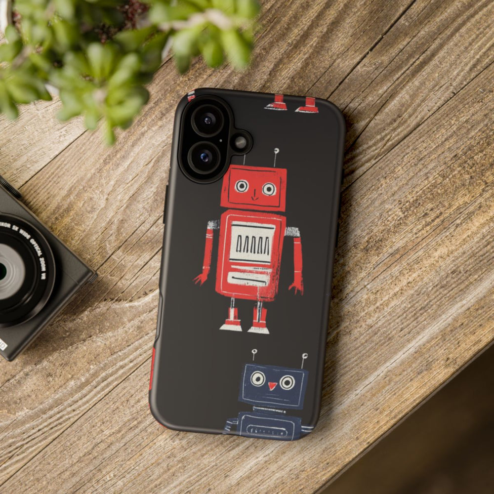 Retro Robotpatroon in Rood en Blauw