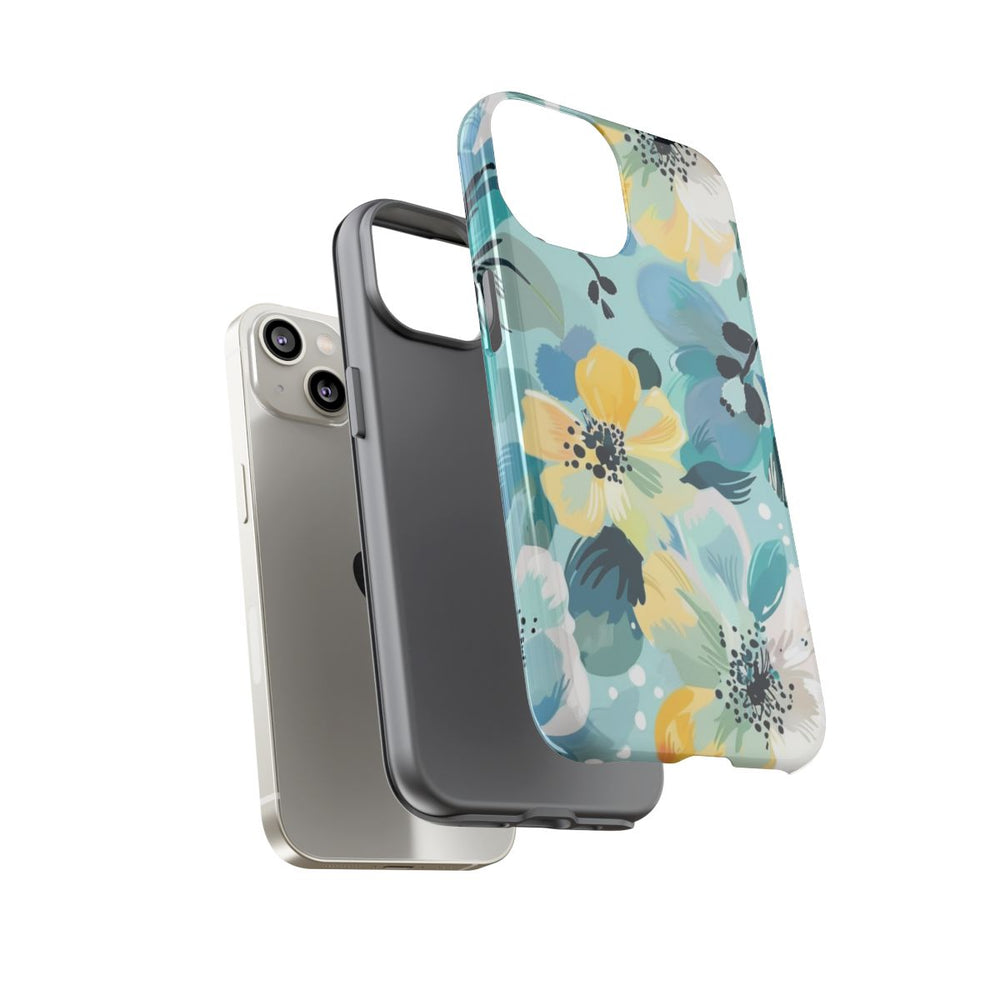 Turquoise Bloemenpatroon met Stippen
