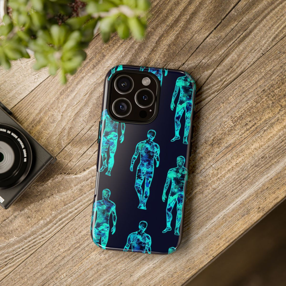 Blauw-Groene Neon Mensfiguren Patroon