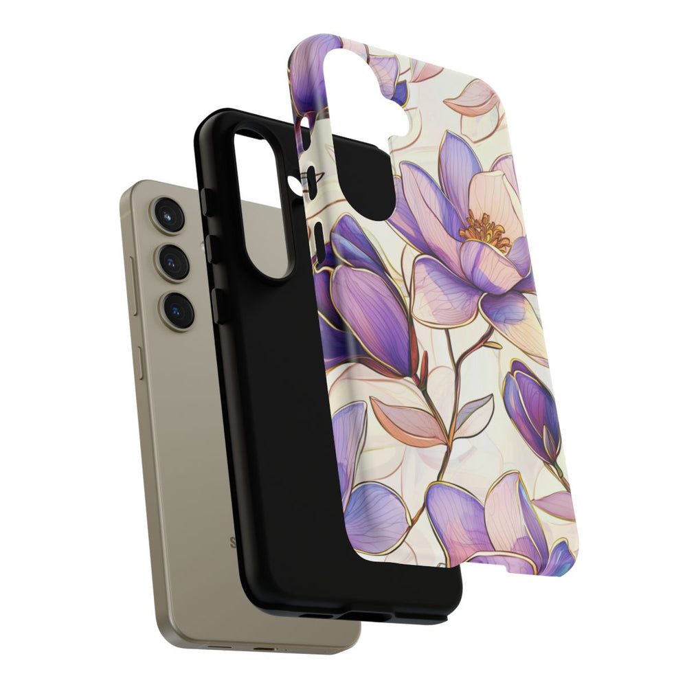 Paarse Magnolia’s in Glas-in-loodpatroon