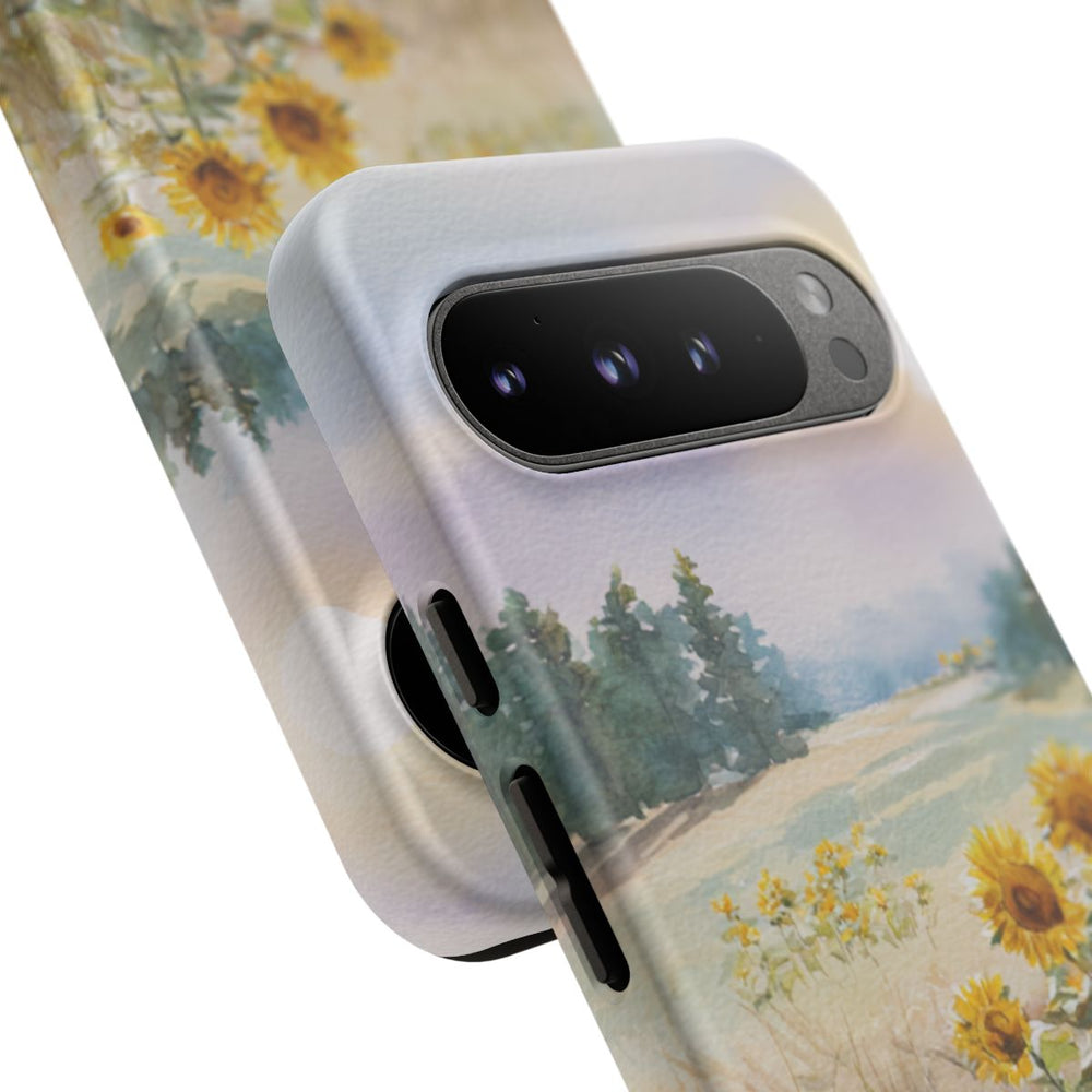 Zonnebloemen in een Pastelkleurig Landschap
