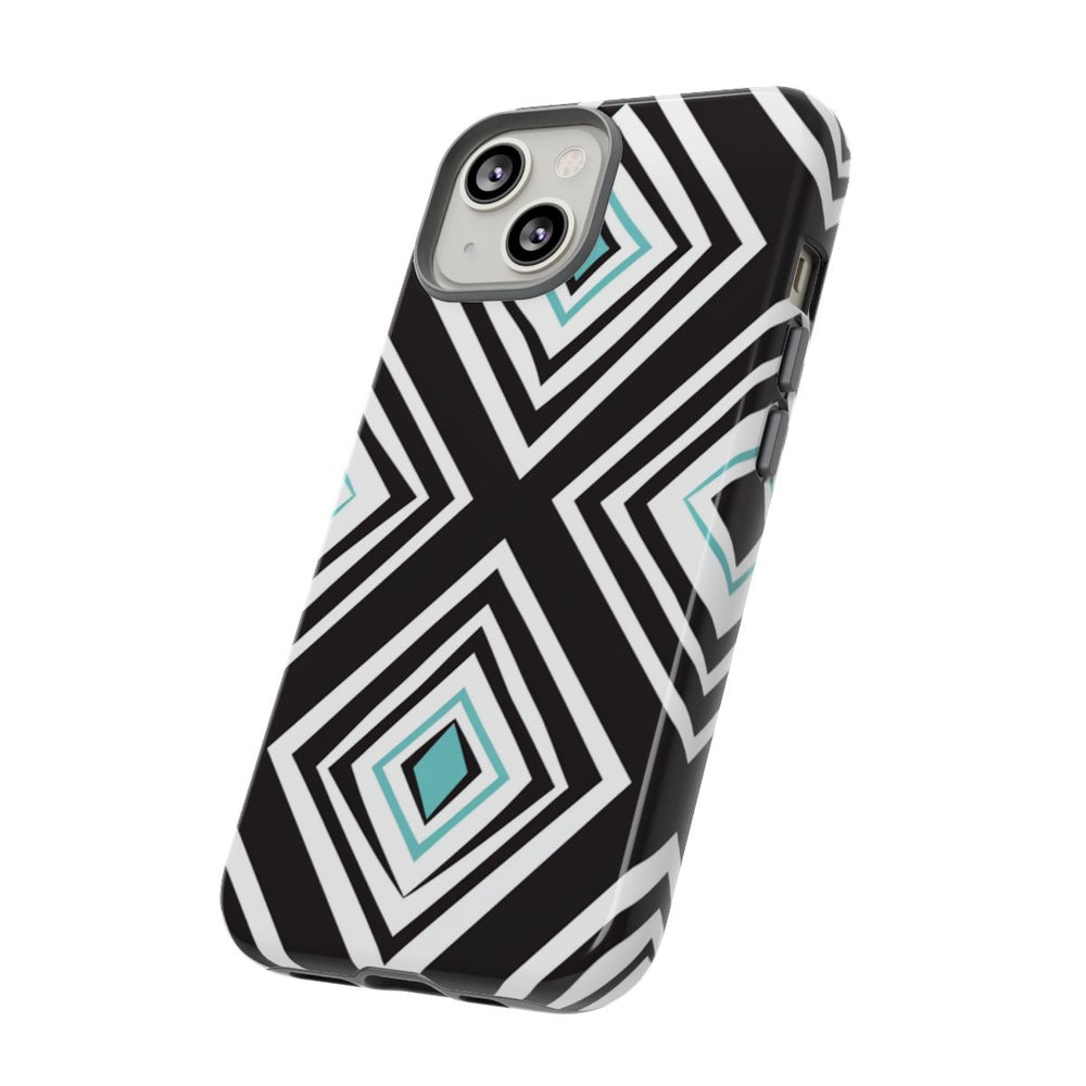 Geometrisch Zwart-Turquoise Diamantpatroon