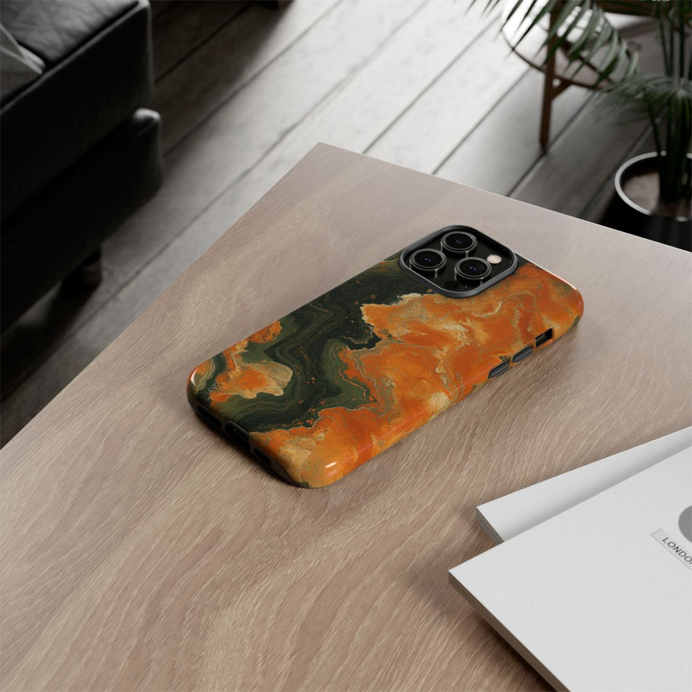Abstract Patroon in Gebrand Oranje en Olijfgroen
