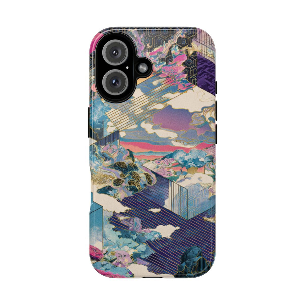 Abstracte Geometrische Landschap met Roze Bomen