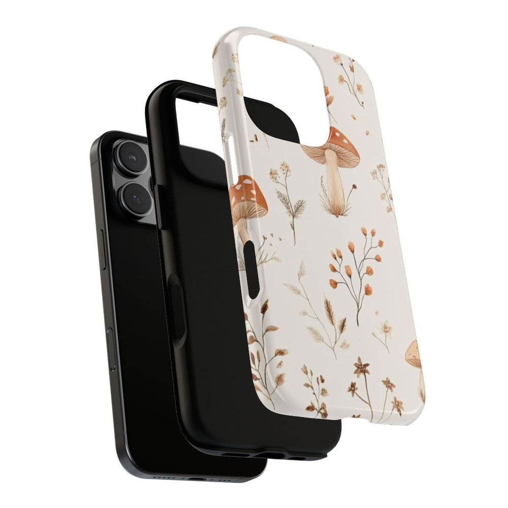 Bruine en Beige Paddenstoelen met Bloemrankenpatroon