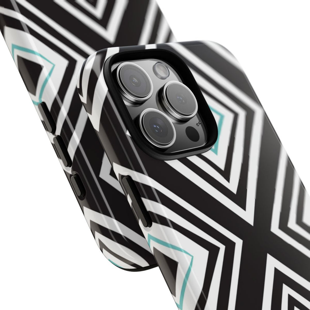 Geometrisch Zwart-Turquoise Diamantpatroon