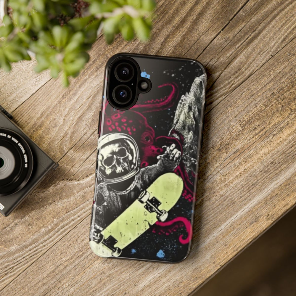 Schedel-Astronaut met Skateboard en Octopus