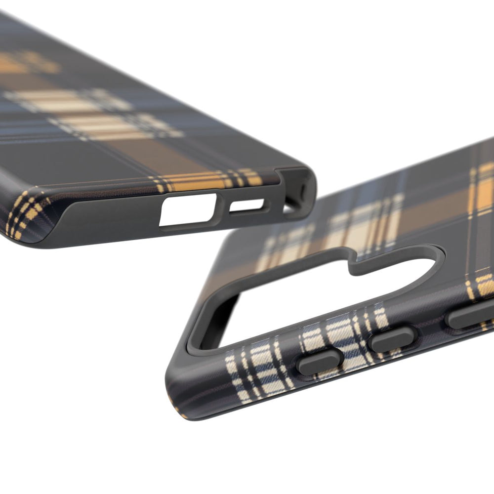 Caramel en Donkerblauw Geruit Patroon