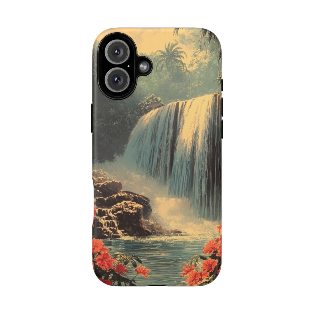 Tropische Waterval met Rode Bloemen
