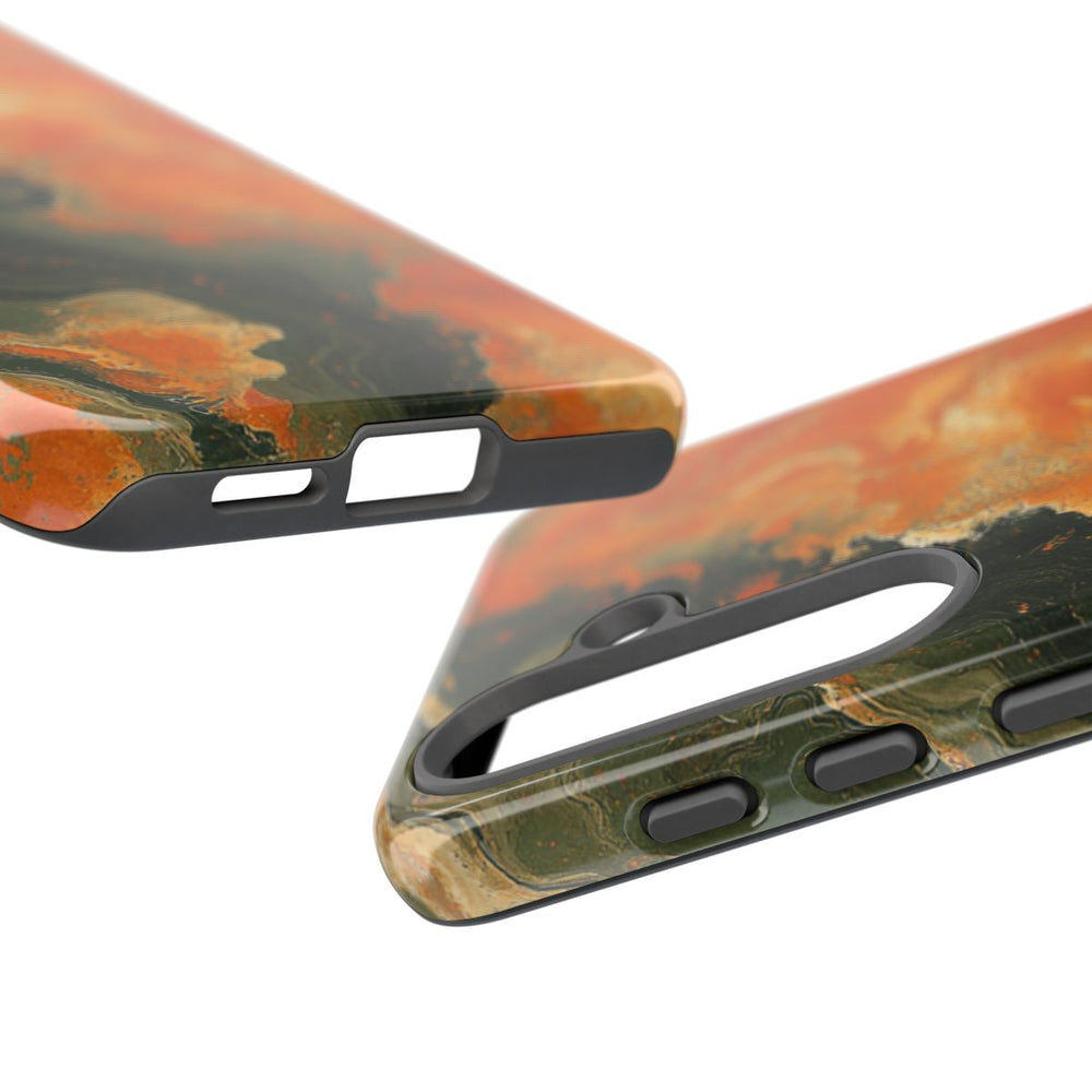 Abstract Patroon in Gebrand Oranje en Olijfgroen