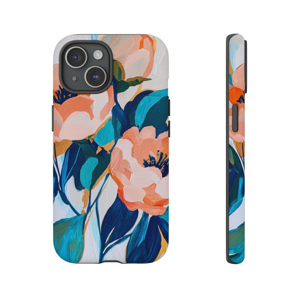 Abstracte Perzikbloemen met Blauwe Bladeren