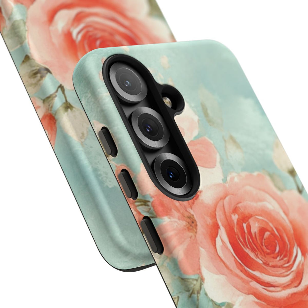 Aquarel Roze Rozen op Turquoise Achtergrond